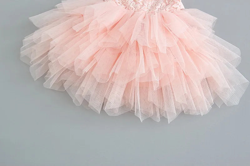 Summer Princess Dresses for Girl Lace Tulle Party Wedding Dress With Sash Baby Clothes 1-6Y E1953