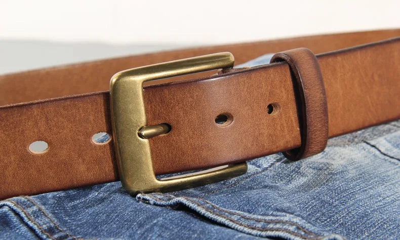 Luxury Handmade Leather Copper Buckle Man's Belt Cinturon Gotico Cowhide Retro All-match Casual Jeans Soft Belt ABC