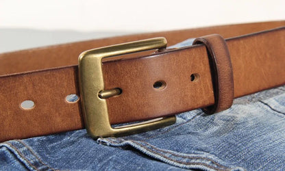 Luxury Handmade Leather Copper Buckle Man's Belt Cinturon Gotico Cowhide Retro All-match Casual Jeans Soft Belt ABC