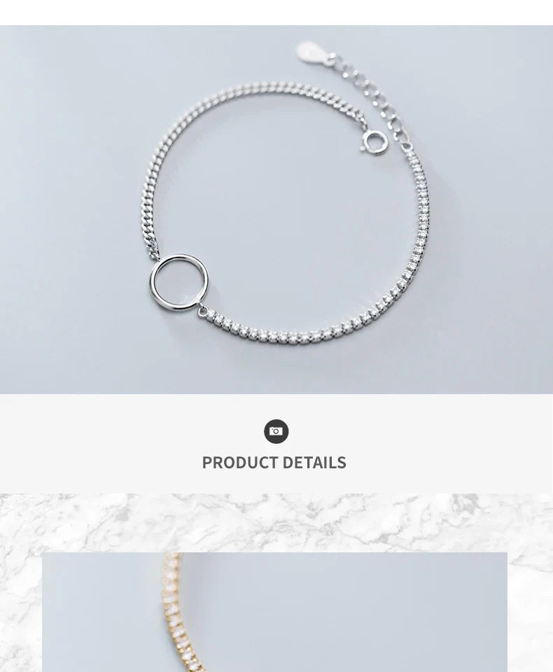 Dazzling Zircon Hollow Circle Luxury Bracelet for Women 925 Sterling Silver Geometric Link Chain Bracelet Fine Jewelry