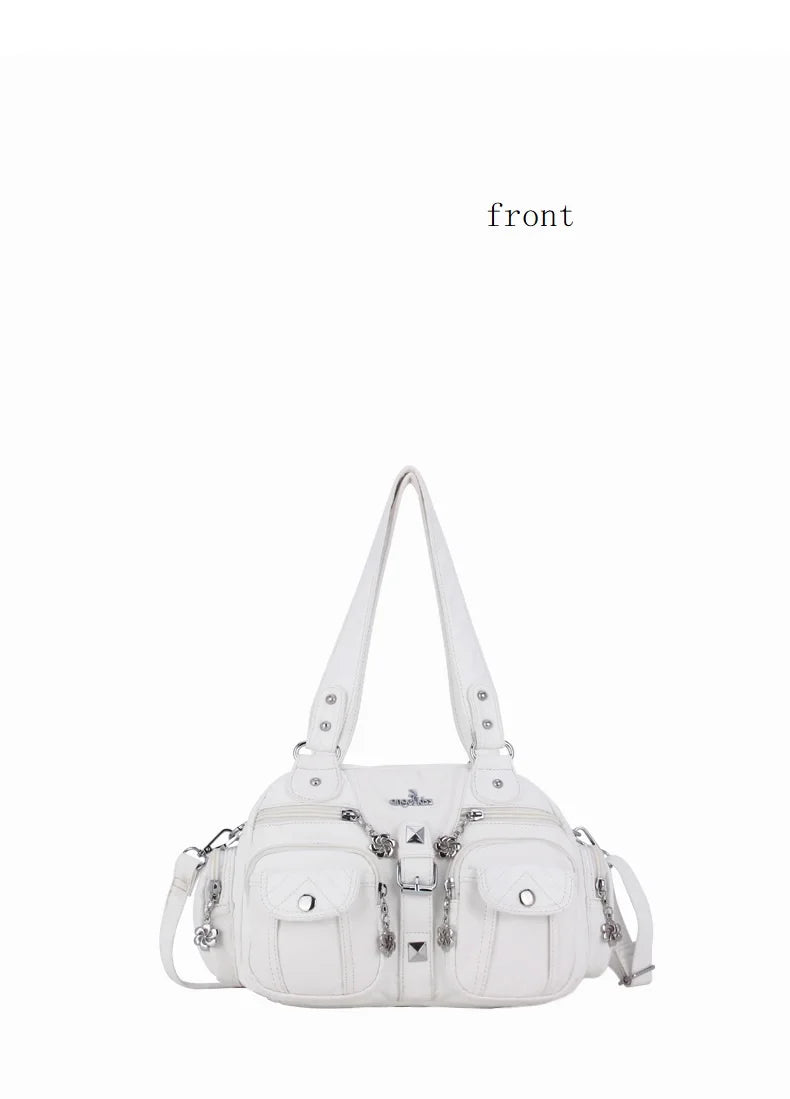 Women Small Handbags Satchel Top-handle Handbag PU Shoulder Bag 8”x11” Dumpling Pack Multi-pockets Shoulder Bag