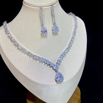 Classic Water Drop Pendant Crystal Necklace For Women, Cubic Zirconia Bridal Wedding 2 Piece Jewelry Set X0178