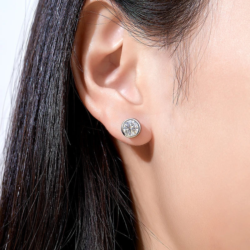 1ct 2ct Total D Color Round Moissanite 18K Gold Plated Stud Earrings Stud Earrings  For Woman