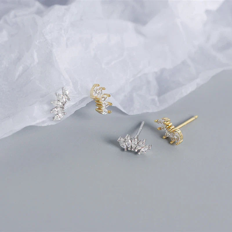 Luxury Genuine 925 Sterling Silver White Zircon Horse Eye Stud Earrings for Women Chic Office Youth Jewelry Accessories