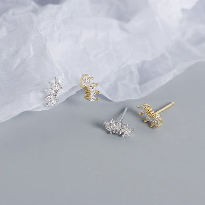 Luxury Genuine 925 Sterling Silver White Zircon Horse Eye Stud Earrings for Women Chic Office Youth Jewelry Accessories