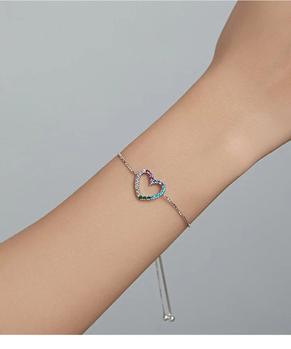925 Sterling Silver Colorful Heart Pattern Adjustable Bracelet Love Zircon Chain for Women Fine Jewelry SCB216