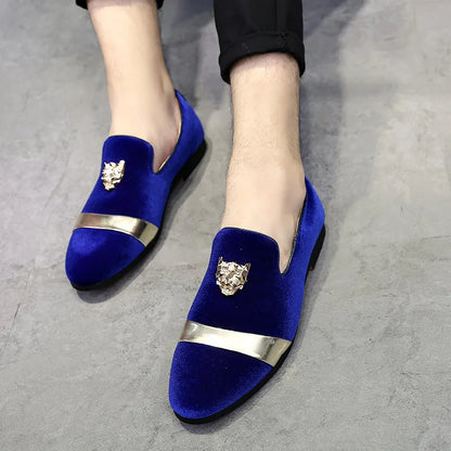 Men dress shoes Wedding Party shoes Loafers Fashion Tiger Gold metal Men Flats