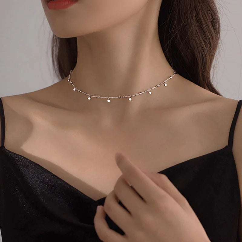 Delicate Jewelry Round Bead Discs Choker Necklace for Women Party Clavicle Chain Necklace Gifts Wholesale S-N695