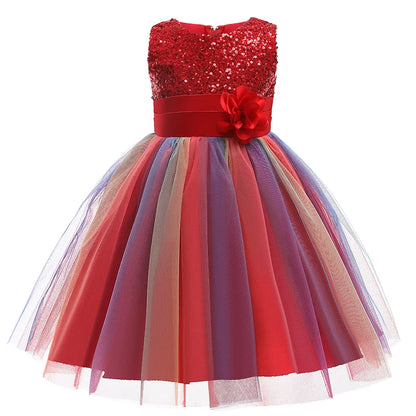 3-12T Sequins Girls  Perform Prom Dress Rainbow Little Princess Piano Banquet Formal Gala Clothes Wedding Sequins Evening Dress