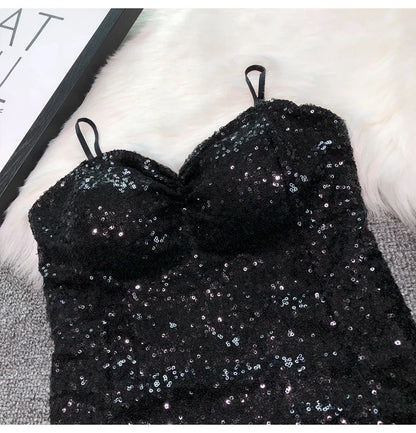 Women's Fashion Sexy Women 2023 Nick Sparkling Sequins Vest Harness At Night Binder Chest