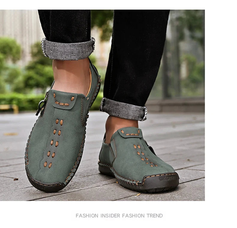 Handmade Leather Men Shoes Casual Slip On Loafers Breathable Leather Shoes Men FlatsTooling Shoes Plus Size