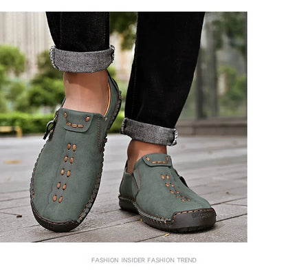 Handmade Leather Men Shoes Casual Slip On Loafers Breathable Leather Shoes Men FlatsTooling Shoes Plus Size
