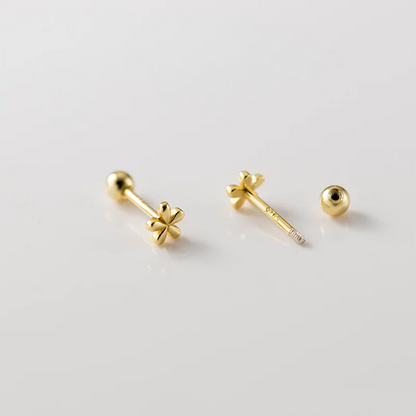 925 Sterling Silver Fashion Simple Golden Flower Beads Small Stud Earrings for Women Teen Piercing Jewelry Accessories