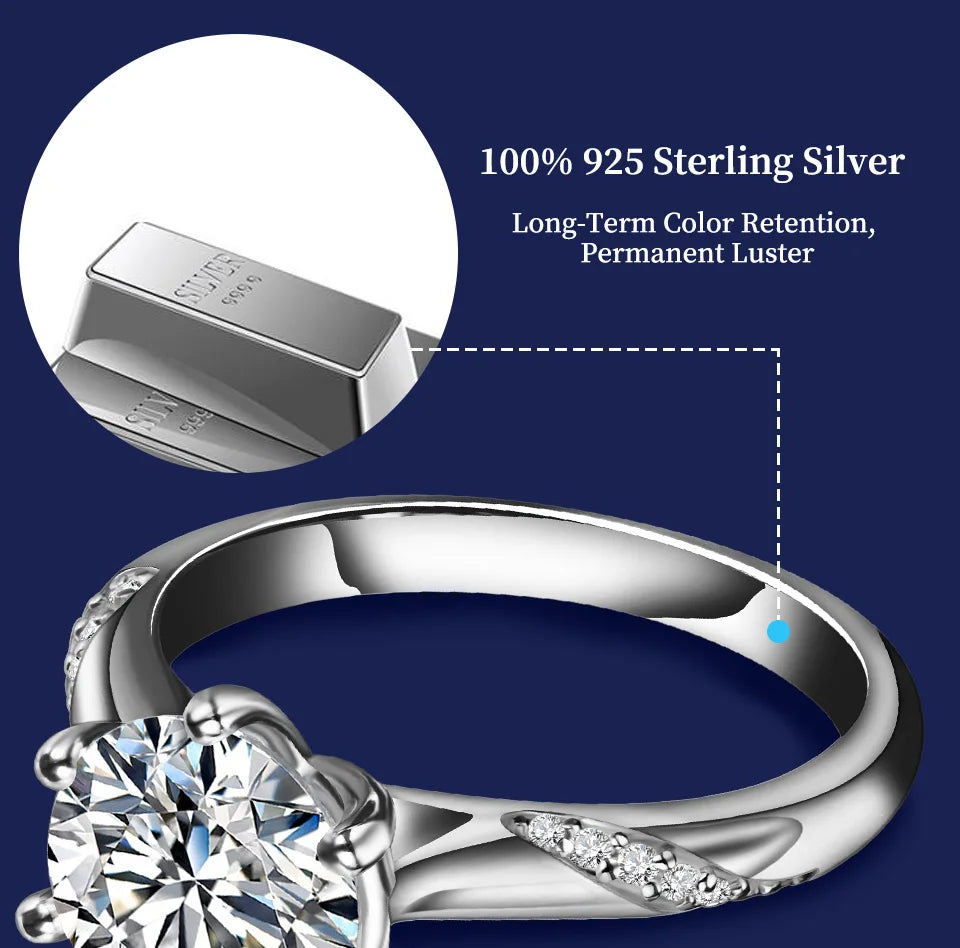 925 Sterling Silver Ring 1ct 2ct 3ct Classic Style Moissanite Diamond Ring Wedding Party Anniversary Ring For Women Fine Jewelry