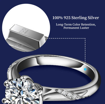 925 Sterling Silver Ring 1ct 2ct 3ct Classic Style Moissanite Diamond Ring Wedding Party Anniversary Ring For Women Fine Jewelry