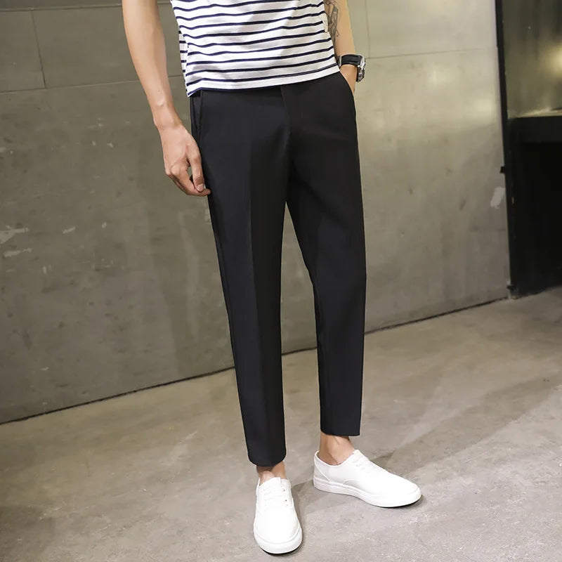 Spring Summer Men's Casual Pants Ankle Length Straight Classic Simplicity Solid Color Comfortable Male Business Pants