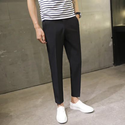 Spring Summer Men's Casual Pants Ankle Length Straight Classic Simplicity Solid Color Comfortable Male Business Pants