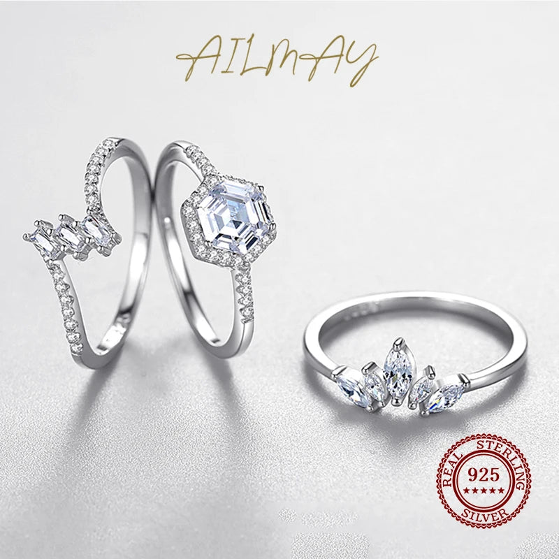Fashion 925 Sterling Silver Simple crown Finger Ring Elegant Clear Zircon Rings For Women Girls Party Accessories Jewelry