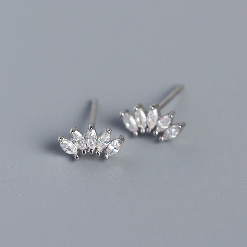 Luxury Genuine 925 Sterling Silver White Zircon Horse Eye Stud Earrings for Women Chic Office Youth Jewelry Accessories