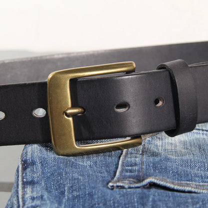 Luxury Handmade Leather Copper Buckle Man's Belt Cinturon Gotico Cowhide Retro All-match Casual Jeans Soft Belt ABC
