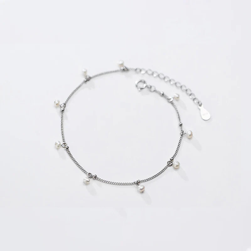 Elegant Natural Pearl Bracelet Authentic 925 Sterling Silver Link Chain Charm Pendant Bracelet for Women Fine Jewery
