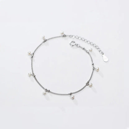Elegant Natural Pearl Bracelet Authentic 925 Sterling Silver Link Chain Charm Pendant Bracelet for Women Fine Jewery