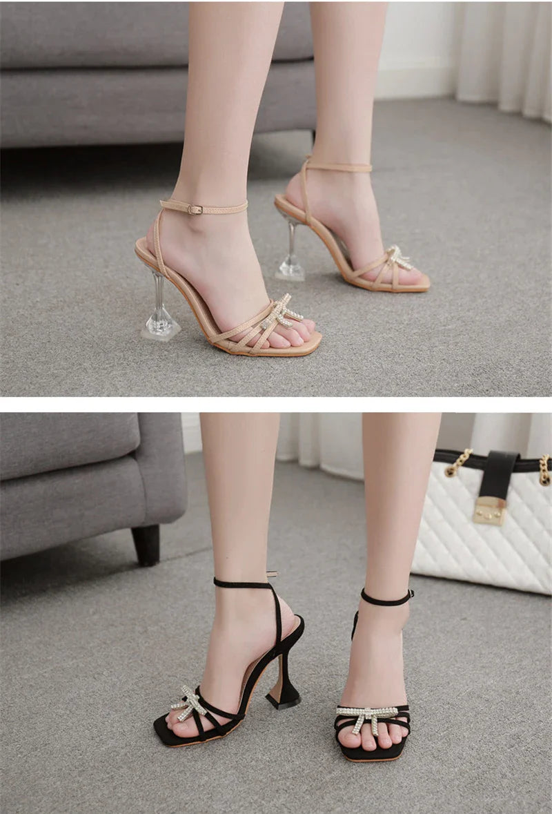 New Design Sexy White String Bead High Heels Women Sandals Summer Gladiator Party Dress Buckles Pumps Shoes Size 35-42