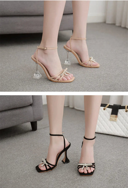 New Design Sexy White String Bead High Heels Women Sandals Summer Gladiator Party Dress Buckles Pumps Shoes Size 35-42