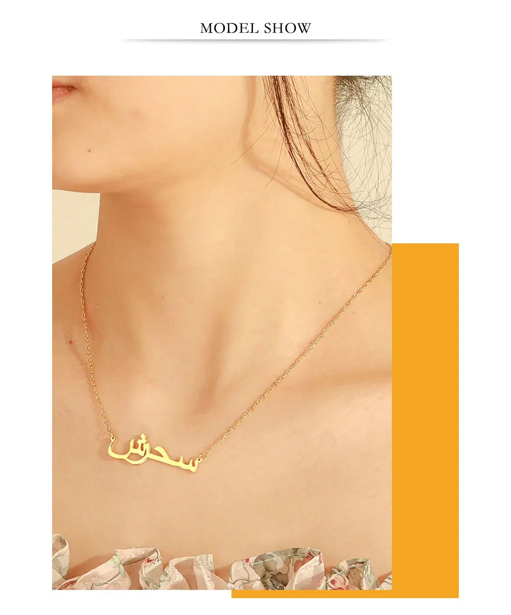 Personalized Arabic Name Necklace for Women Men Custom Arabic Stainless Steel Pendant Jewelry Customized Necklace Box Chain Gift