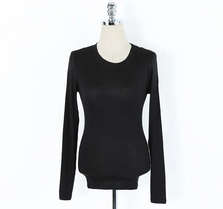 T Shirt Korean Style Slim T-shirts 2026 Sexy Tshirts Cotton Long Sleeve Summer Tops Tee Shirt Femme Khaki Blue White Black