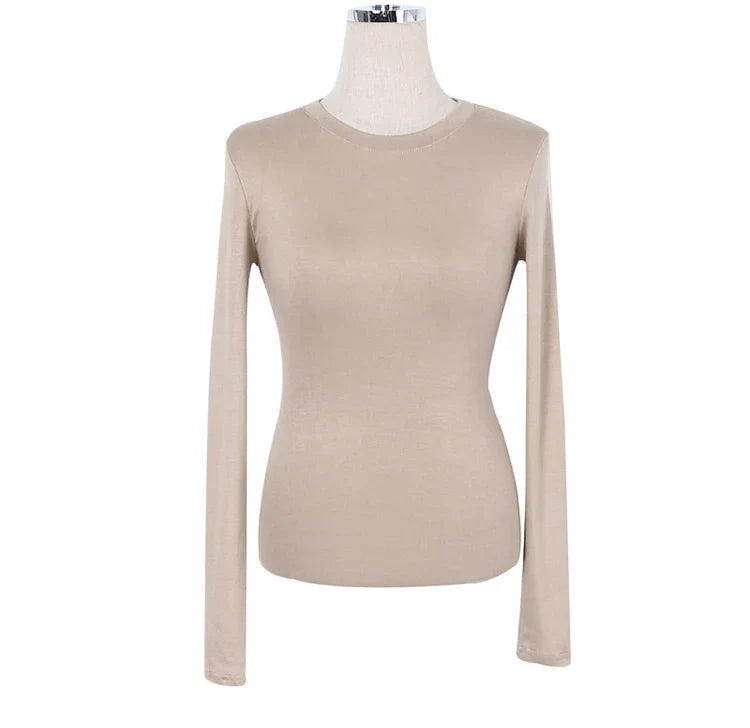 T Shirt Korean Style Slim T-shirts 2026 Sexy Tshirts Cotton Long Sleeve Summer Tops Tee Shirt Femme Khaki Blue White Black