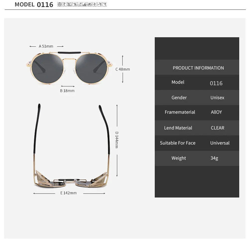 Retro Round Metal Sunglasses Steampunk Men Women Brand Designer Glasses Oculos De Sol Shades UV Protection