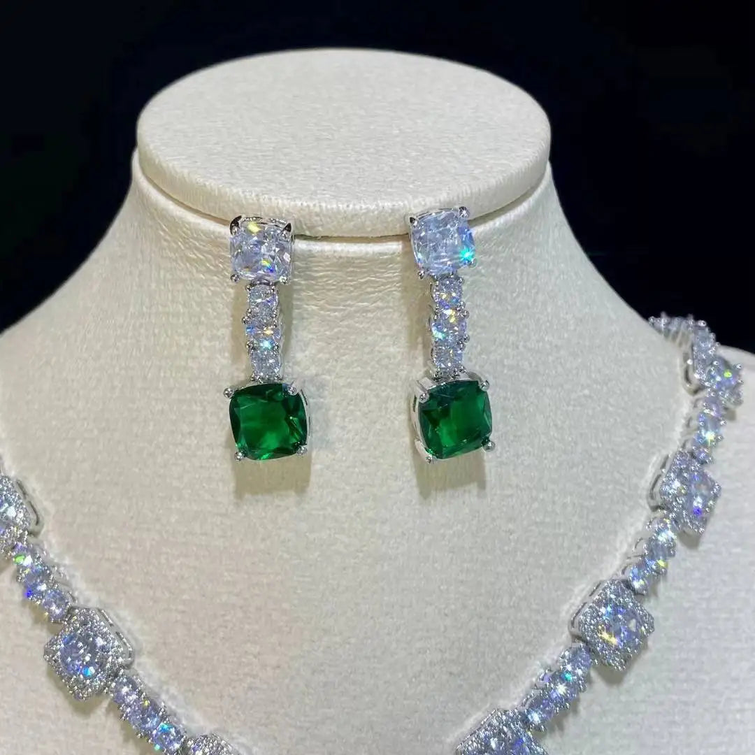 Square Bright Yellow and Green Color Drop Earrings Necklace For Women Jewelry Set  Bridal Wedding Accessories  X0185