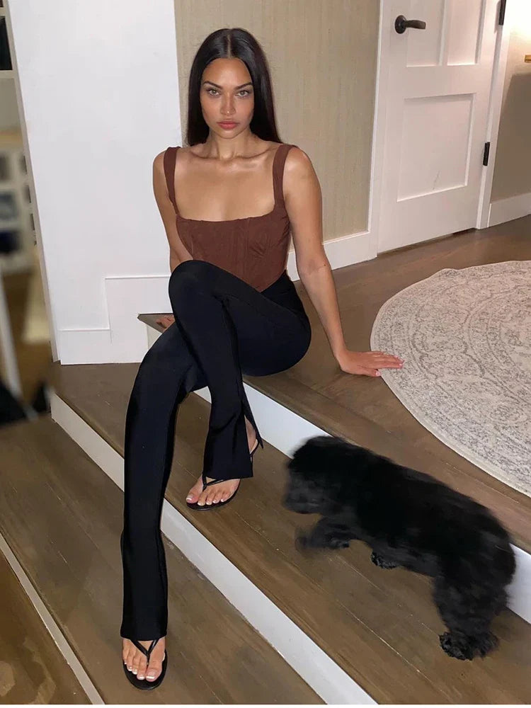 NewAsia Boning Corset Top Zipper 2Layer Elastic Solid Color Square Neck Slim Fit Bustier Women Summer Crop Tank Top Fashion Vest