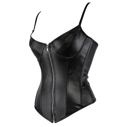 Faux Leather Corset Sexy Clubwear Bustier Hot Lingerie  Zipper Costume Lace up  Waist Cincher Top Plus Size