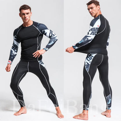 Men's Sports Suit MMA Running Quick-Drying Sportswear Compression Suit Fitness Training 3-Piece Sports Tights