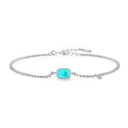 Pure 925 Sterling Silver Elegant Rectangle Tourmaline Paraiba Bracelet Fashion Link Chain For Women Wedding Jewelry Gifts
