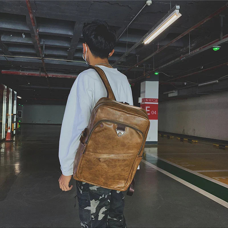 Men Backpack PU Leather Bagpack Large Laptop Backpacks Male Mochilas Casual Schoolbag For Teenagers Boys High Quality Rucksack