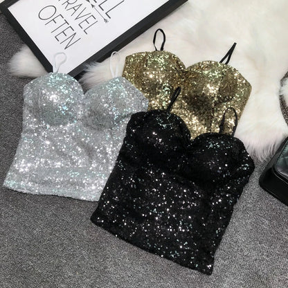 Women's Fashion Sexy Women 2023 Nick Sparkling Sequins Vest Harness At Night Binder Chest