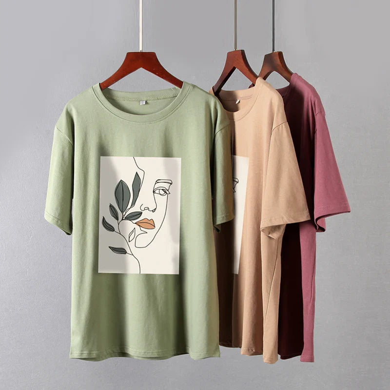 Gothic Graphic T Shirt Women 2023 Summer New Oversized Cotton Tees Casual Aesthetic Character Printed O Neck Tops