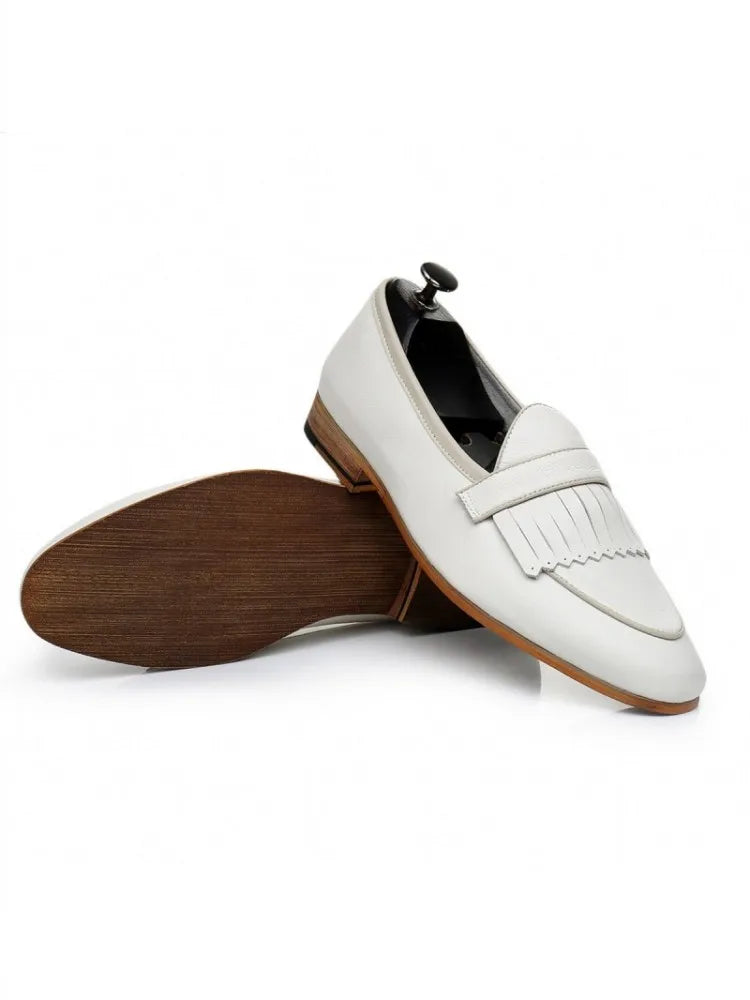 Spring Men Office Work Formal Shoes Slip On Loafers White Moccasin Gommino Wedding Vintage Tassels Genuine Leather Dress Shoes