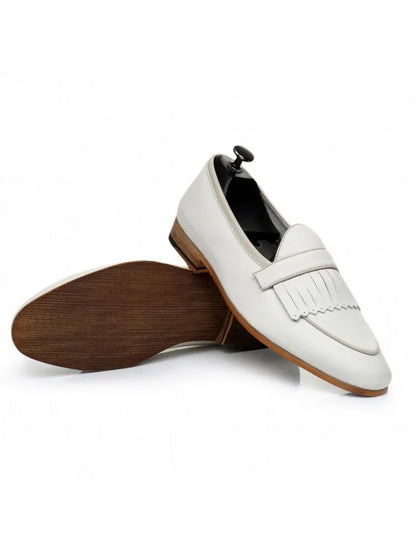 Spring Men Office Work Formal Shoes Slip On Loafers White Moccasin Gommino Wedding Vintage Tassels Genuine Leather Dress Shoes