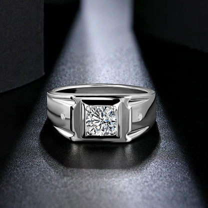 1CT D Color 6.5mm Moissanite Diamond Men Ring Design Men Ring 100% 925 Sterling Silver Party Ring Father's Day Gift