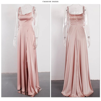 Sexy Mint Backless LaceUp Bridesmaid Dress Evening Gown Green Satin Slip Slit Leg Square Neck Wedding Party Long Dresses