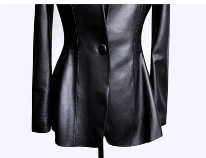 Lautaro Autumn Black Slim Soft Pu Leather Jacket Women Deep V Neck Long Puff Sleeve Elegant Luxury Skirted Blazer Fashion 2021