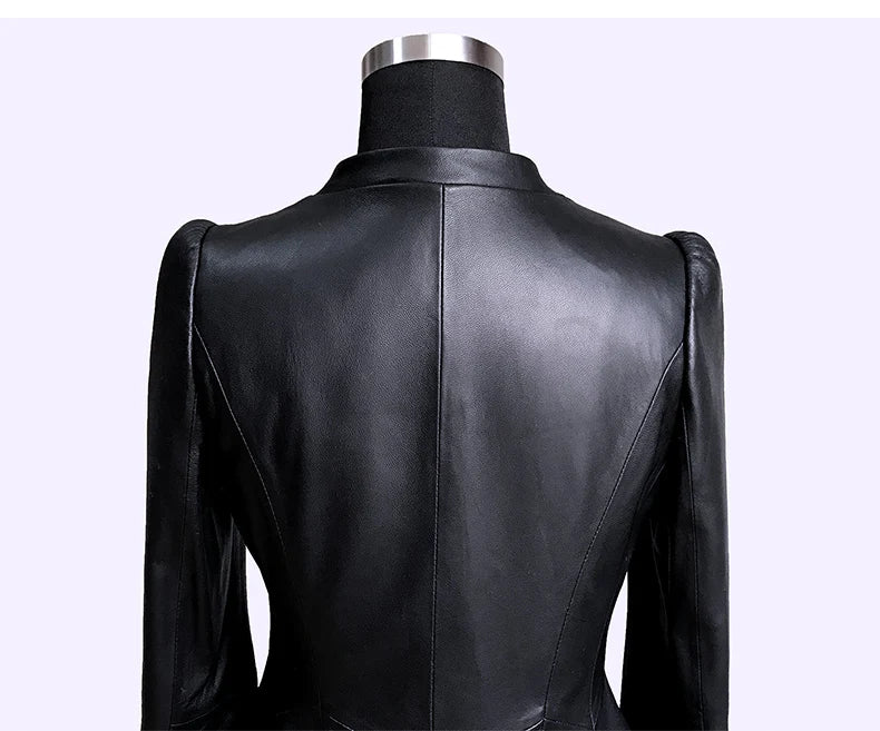Lautaro Autumn Black Slim Soft Pu Leather Jacket Women Deep V Neck Long Puff Sleeve Elegant Luxury Skirted Blazer Fashion 2021