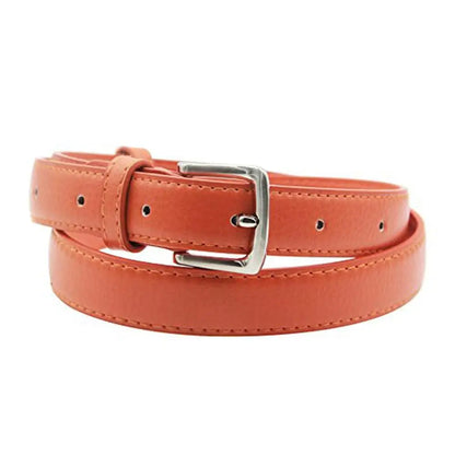 Women's Skinny Leather Belt Solid Color Pin Buckle Simple Small Size Suit Business Casual Waist