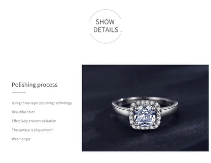 100% Real 925 Sterling Silver Simple Square Clear CZ Charm Rings for Women Minimalist Fine Jewelry 2021 New Style Bague