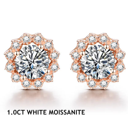 Round Cut 1.0CT Diamond Test Passed Moissanite Rhodium 925 Silver D Color Moissanite Earrings Jewelry Girlfriend Gift