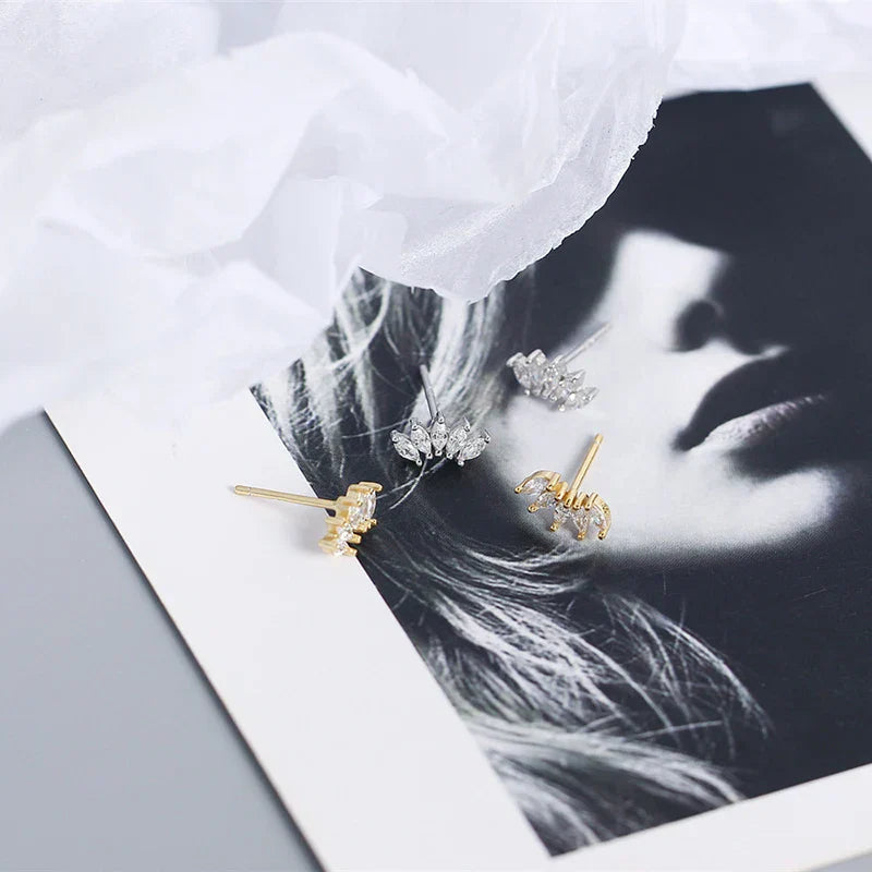 Luxury Genuine 925 Sterling Silver White Zircon Horse Eye Stud Earrings for Women Chic Office Youth Jewelry Accessories